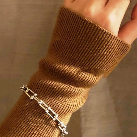 925 SOLID SILVER CHUNKY U CHAIN BRACELET - Picture 1 of 3